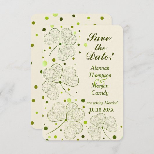 Shamrock Polka Dots Wedding Save the Date Kaart (Voorkant / Achterkant)