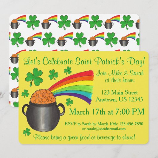 Shamrock Pot of Gold Rainbow St Patrick's Day Kaart (Voorkant / Achterkant)