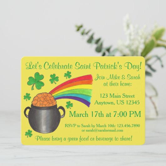 Shamrock Pot of Gold Rainbow St Patrick's Day Kaart (Staand voorkant)