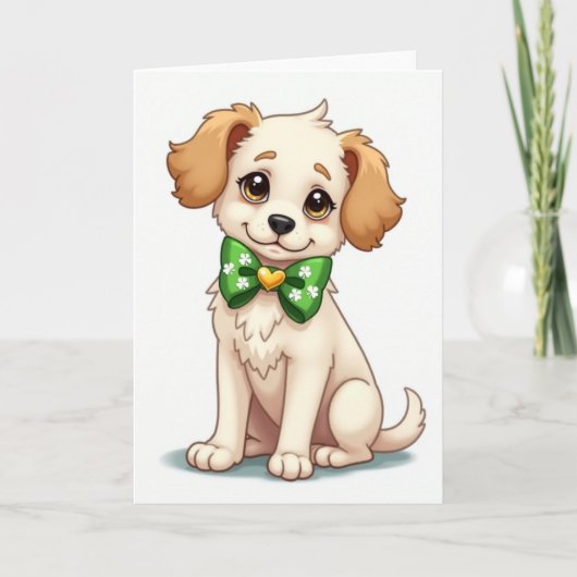 Shamrock Puppy Bow Kaart (Voorkant)