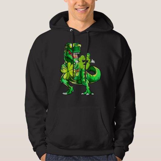 Shamrock Riding Dinosaur T Rex St Patricks Day Boy Hoodie (Voorkant)