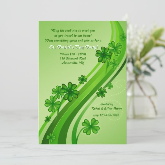 Shamrock Road St. Patrick's Day Party Invitation Kaart (Staand voorkant)