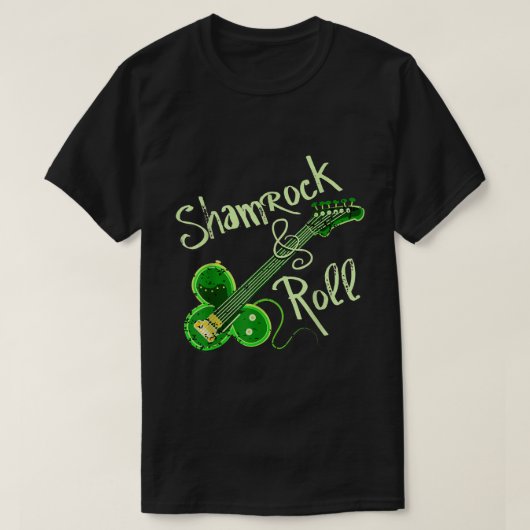 Shamrock Roll Ireland Clover Guitar St Patricks Da T-shirt (Design voorkant)