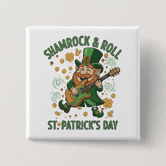 Shamrock & Roll Kabouter | Grappige St. Patrick's Vierkante Button 5,1 Cm (Voorkant)