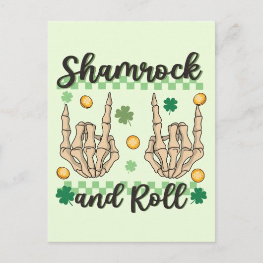 Shamrock & Roll - Skeleton Hand Briefkaart (Voorkant)
