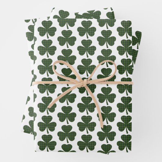 Shamrock Shape Plaid Dark Green Inpakpapier Vel (In situ)
