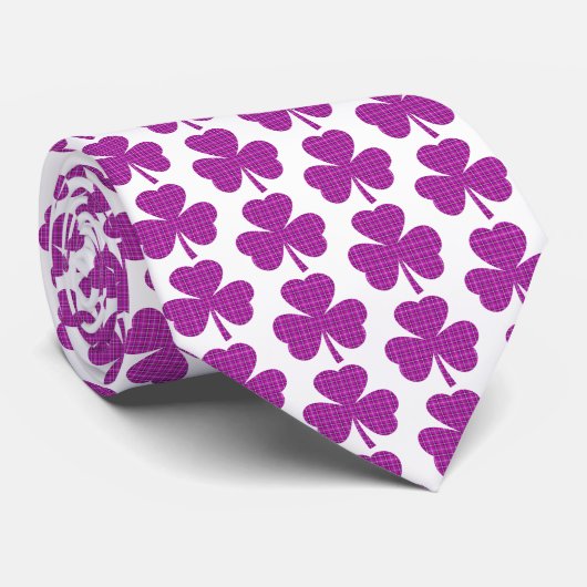 Shamrock Shape Plaid Pink Purple Neck Tie Stropdas (Opgerold)