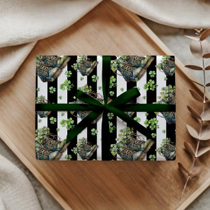 Shamrock Shoes Elegante Vintage Zwarte Gestreepte Cadeaupapier