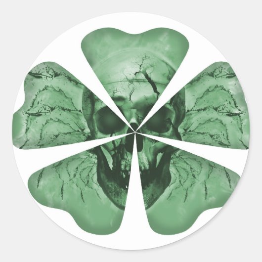 Shamrock Skull Ronde Sticker (Voorkant)