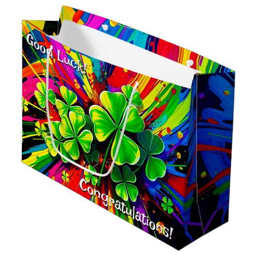 [Shamrock Splash] Regenboogkleuren Paint Splatter Groot Cadeauzakje (Voorkant Gekanteld)