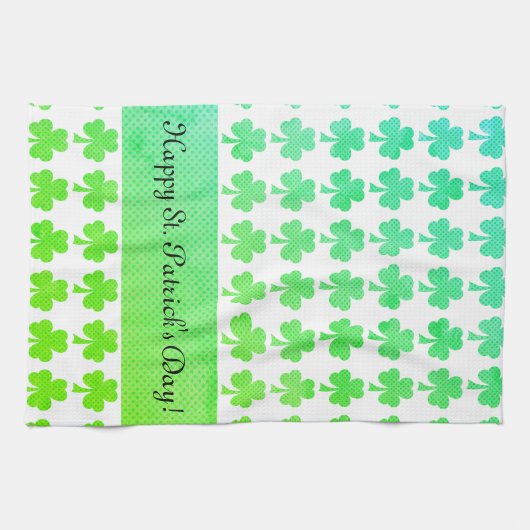 Shamrock St Patrick Day Jouw tekst aqua groen wit Theedoek (Horizontaal)