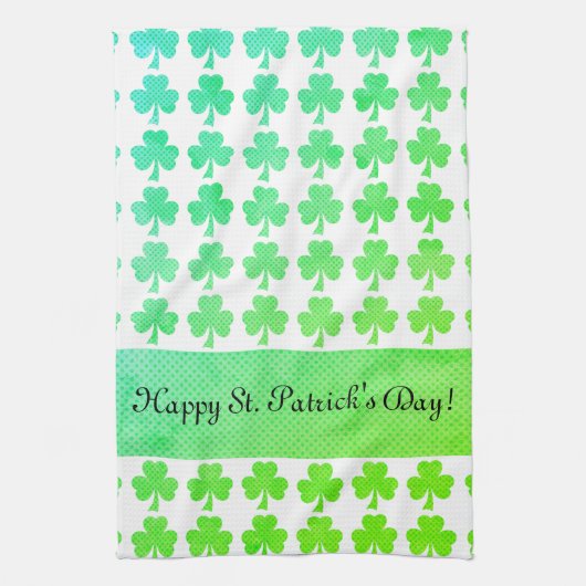 Shamrock St Patrick Day Jouw tekst aqua groen wit Theedoek (Verticaal)