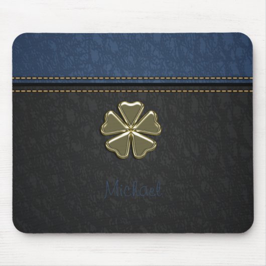 Shamrock St.Patrick`s Day,Blauw Leer Muismat (Voorkant)