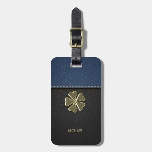 Shamrock St.Patrick`s Day,Zwart Blauwe Leer Bagagelabel (Voorkant verticaal)