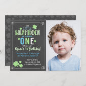 Shamrock St. Patrick's Day 1st Boy Birthday Invite Kaart (Voorkant / Achterkant)