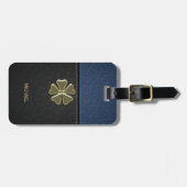 Shamrock St.Patrick's Day, Blue Black Leather Bagagelabel (Voorkant horizontaal)