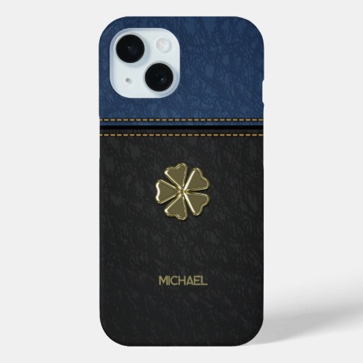 Shamrock St.Patrick's Day, Blue Black Leather Case-Mate iPhone Case (Achterkant)