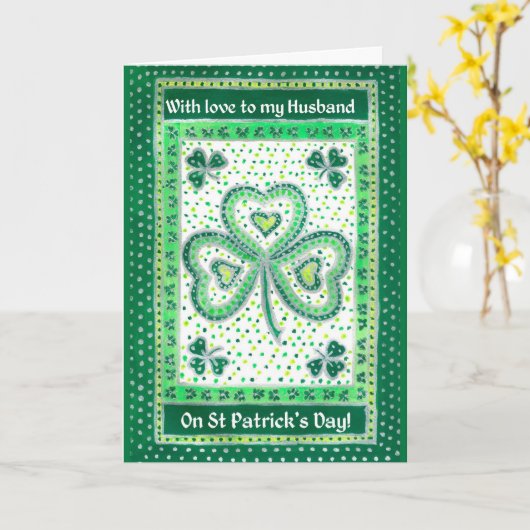 Shamrock St Patrick's Day Card voor een echtgenoot Kaart (Gele Bloem)