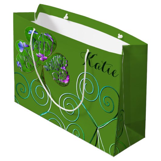 Shamrock St. Patrick's Day Gift Bag Groot Cadeauzakje (Achterkant Gekanteld)