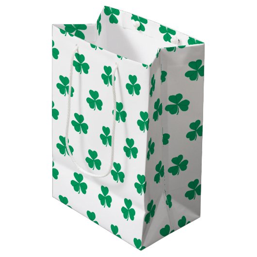 Shamrock St. Patrick's Day Groen Wit Medium Cadeauzakje (Voorkant Gekanteld)