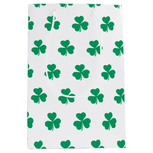 Shamrock St. Patrick's Day Groen Wit Medium Cadeauzakje (Voorkant)