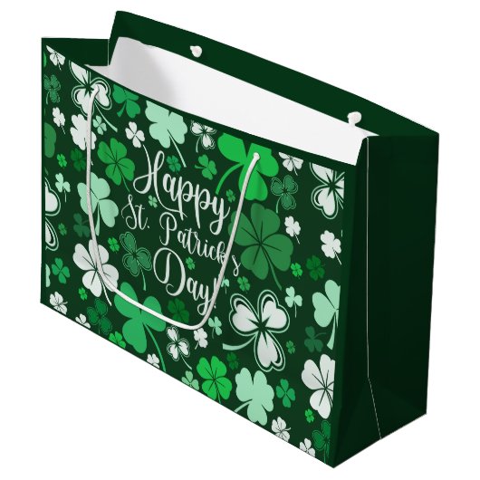 Shamrock St. Patrick's Day Groot Cadeauzakje (Voorkant Gekanteld)