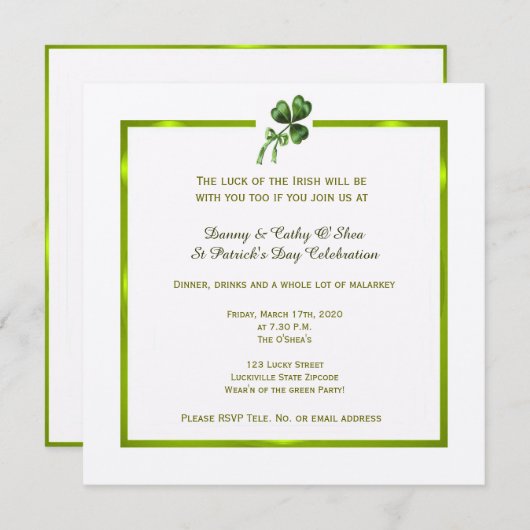  Shamrock St. Patrick's Day Invitation Kaart (Voorkant / Achterkant)