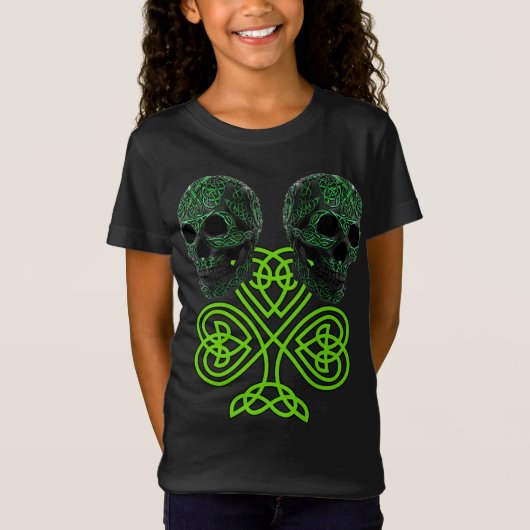Shamrock St Patricks Day Irish Celtic Knot Skulls T-shirt (Voorkant)
