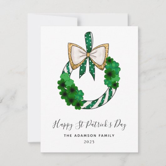 shamrock St Patrick's day krans glitter modern Feestdagenkaart (Voorkant)