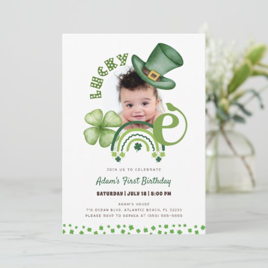 Shamrock St. Patrick's Day Lucky One 1e verjaardag Kaart (Staand voorkant)