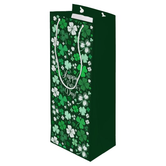 Shamrock St. Patrick's Day Medium Gift Bag Wijn Cadeautas (Achterkant Gekanteld)