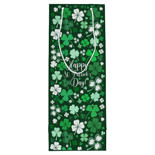 Shamrock St. Patrick's Day Medium Gift Bag Wijn Cadeautas (Achterkant)