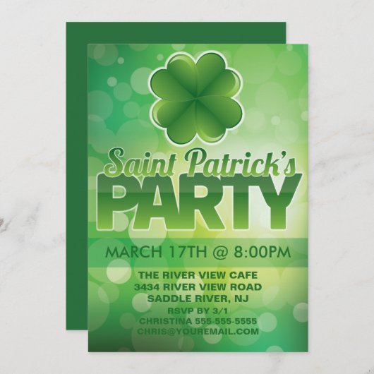 Shamrock St. Patrick's Day Party Kaart (Voorkant / Achterkant)