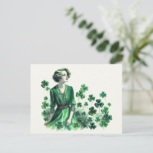 Shamrock St. Patrick's Day Vrouw Briefkaart (Staand voorkant)