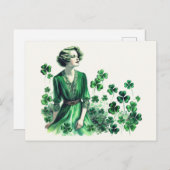  Shamrock St. Patrick's Day Vrouw Briefkaart (Voorkant / Achterkant)