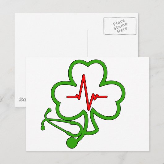 SHAMROCK STETHOSCOPE MET HEARTBEAT BRIEFKAART (Voorkant / Achterkant)