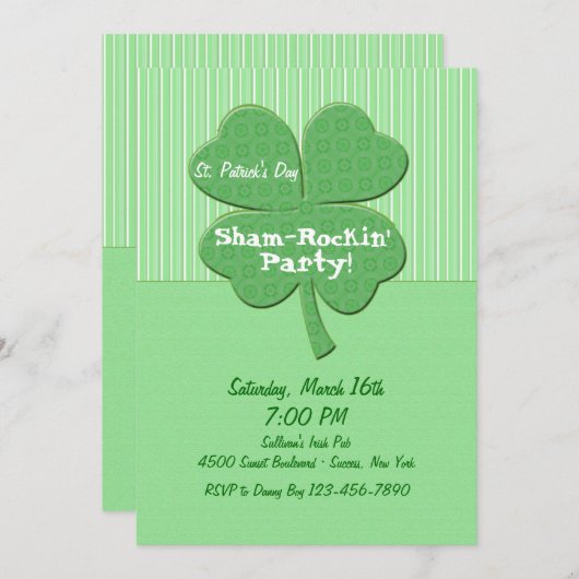 Shamrock Stripes St. Patrick's Day Invitation Kaart (Voorkant / Achterkant)