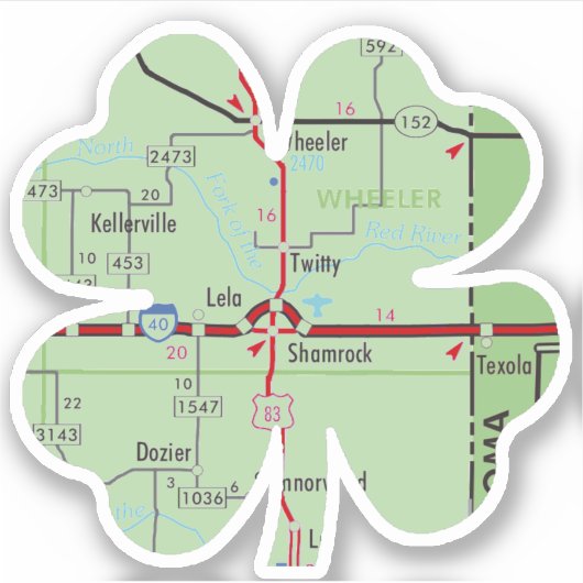 Shamrock Texas Clover Kaart Sticker (Voorkant)