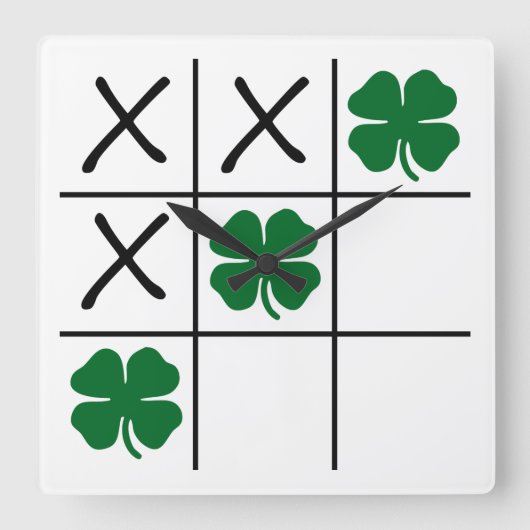 Shamrock Tic Tac Toe Vierkante Klok (Voorkant)