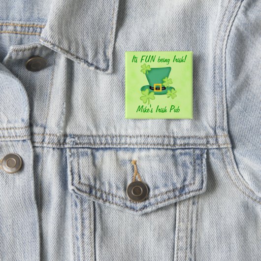 Shamrock Top Hat Irish Business Promotion Pin Vierkante Button 5,1 Cm (In situ)