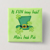 Shamrock Top Hat Irish Business Promotion Pin Vierkante Button 5,1 Cm (Voorkant)