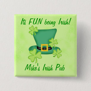 Shamrock Top Hat Irish Business Promotion Pin Vierkante Button 5,1 Cm