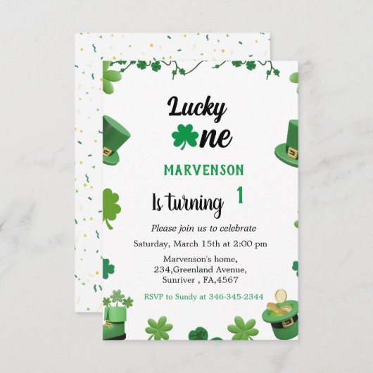 Shamrock-uitnodiging ter gelegenheid van de verjaa (Voorkant / Achterkant)
