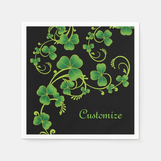 Shamrock Vines Green en Black Napkins Servet (Voorkant)