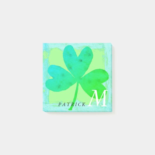 Shamrock Waterverf Green Turquoise Monogram 3x3 Post-it® Notes (Voorkant)