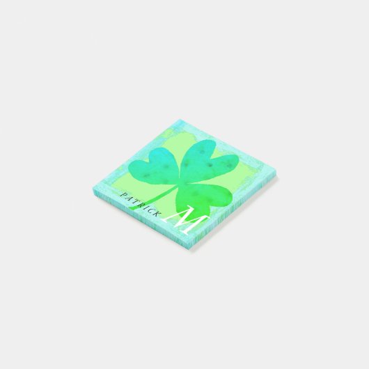 Shamrock Waterverf Green Turquoise Monogram 3x3 Post-it® Notes (Schuin)