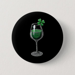 Shamrock wijn glas Drinken St. Patricks Dag Iers Ronde Button 5,7 Cm