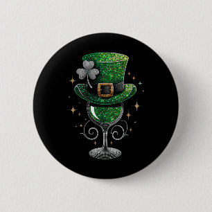 Shamrock Wijn Glas Drinken St. Patricks Dag Iers  Ronde Button 5,7 Cm