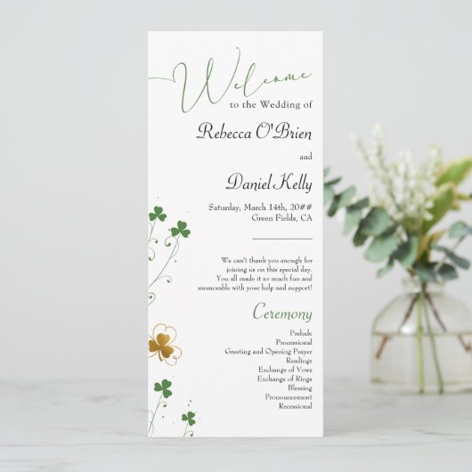 Shamrock Wildflower Elegant Wedding Program Kaart (Staand voorkant)