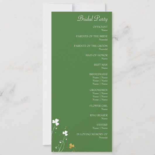Shamrock Wildflower Elegant Wedding Program Kaart (Achterkant)